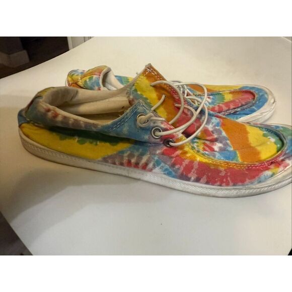 Women's Mandala Tie Dye Low Top Canvas Boat Shoe Loafer Multicolor Size 39 - Picture 5 of 7